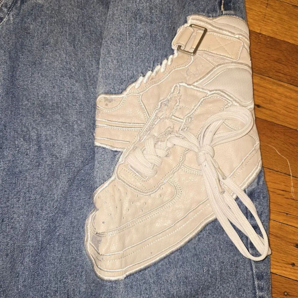Raw Blue Jorts Shorts Y2K Vtg Sneaker Embroidered Shoe Prints Size 36